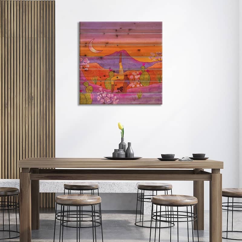 Yoga In The Desert Iii Print On Wood by Olivia Bürki - Multi-Color