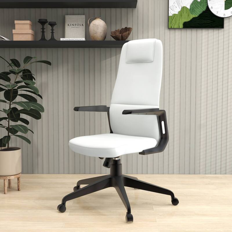 Nexa Ergonomic Leather/Polyester High-Back Office Chair with Padded Headrest, Adjustable Height, Swivel, and Smooth Casters