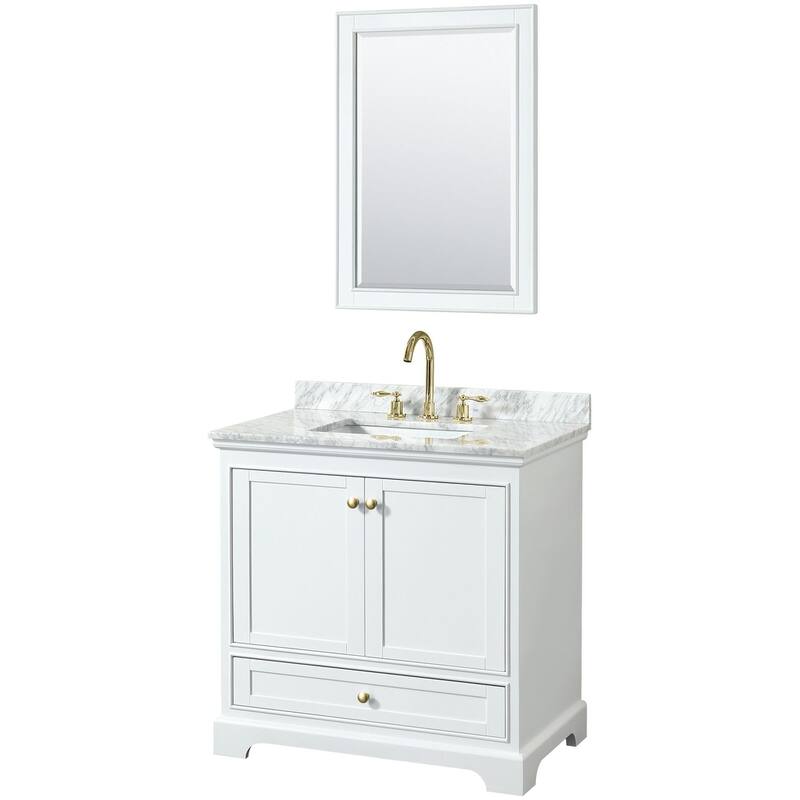 Wyndham Collection Deborah 36" Free Standing Single Vanity Set with - White / White Carrara Marble Top / Brushed Gold - Painted