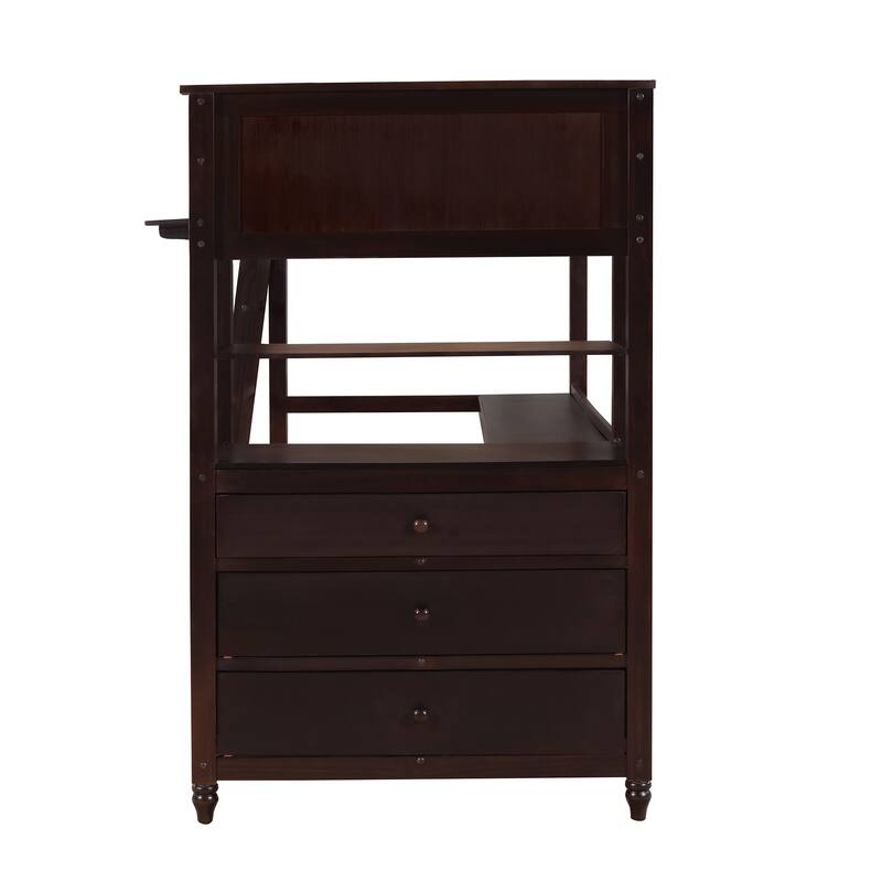 Loft Bed with Desk, Storage Drawers Solid Wood Bed Frame