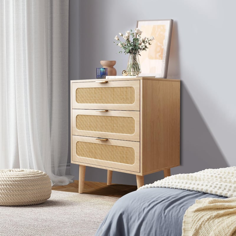 3-Drawer Wood Storage Nightstand - Natural