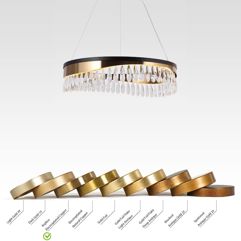 Modern LED Crystal Drum Chandelier Black Gold Hanging Lights for Dining Living Room - D23.5" x H6"
