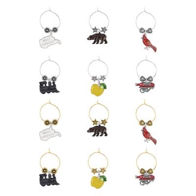 Wine Things 12-Piece Wine Charms/Wine Glass Tags/Drink Markers for Stem Glasses, Wine Tasting Party (West Virginia)