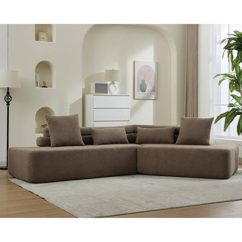 128" Cloud Sectional Sofa, Fabric Upholstered Couch with Deep Seat, Modern Couches No Assembly for Apartment Living Room
