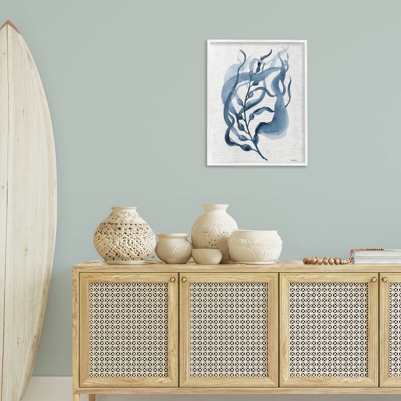 Stupell Fluid Blue Herb Leaf Framed Giclee Art Design By Carol Robinson