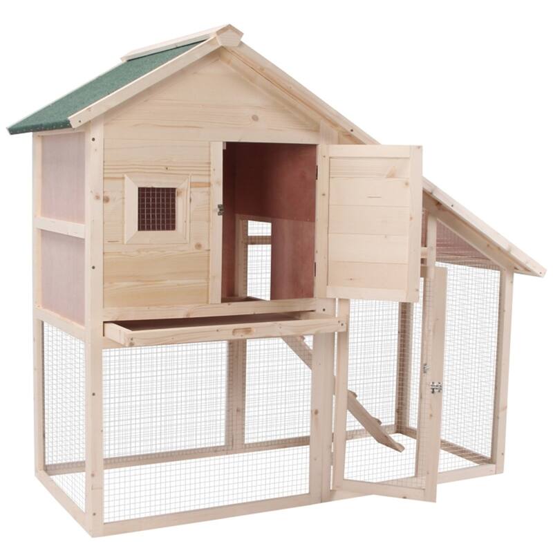Multi-Functional Small Bunny Cage with Ramp and Backyard Run - 55" L x 25.5" W x 48" H