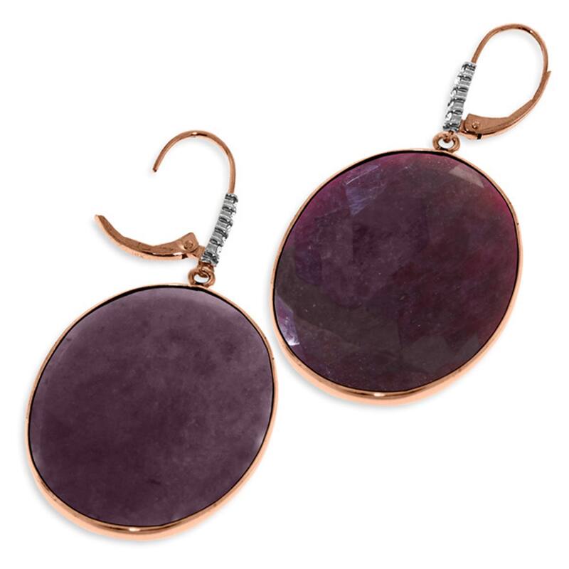 14K Solid Gold Diamonds Leverback Fine Ruby Gemstone Earrings