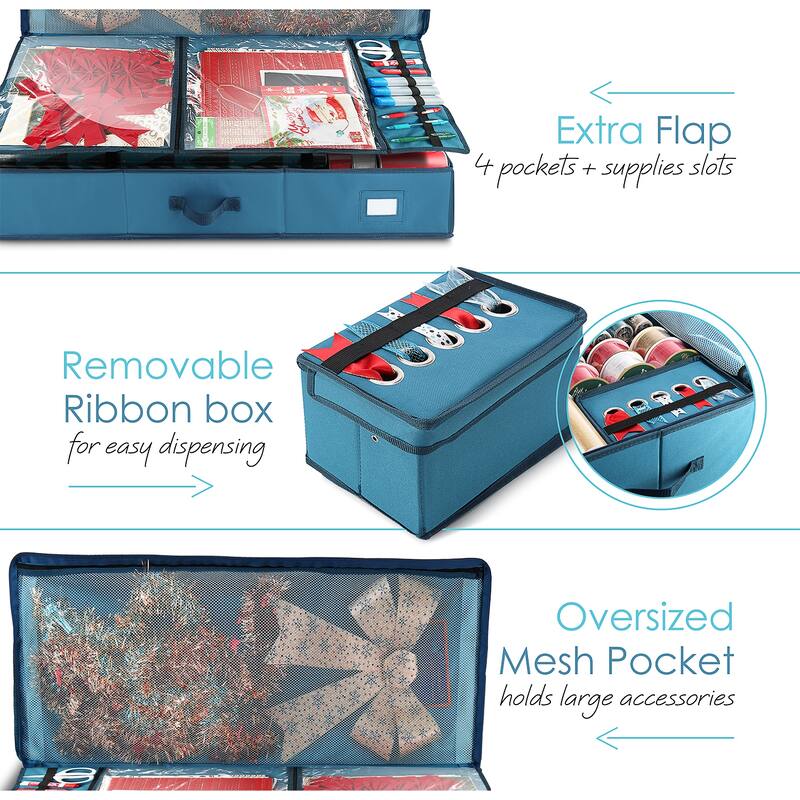 Hearth & Harbor Christmas Wrapping Paper Storage Organizer Container - Under-Bed Storage Box for Holiday Storage & Accessories