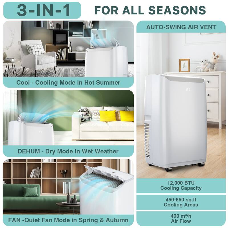 Portable Air Conditioner , 3-IN-1 Quiet Portable AC Unit with Remote Control