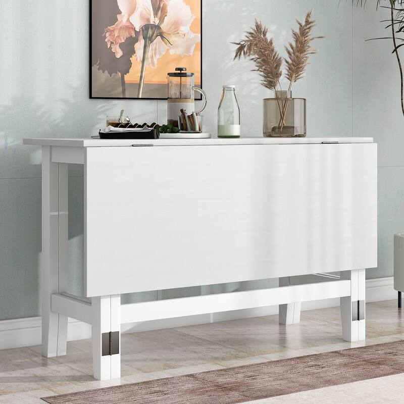 Farmhouse Extendable Dining Table with Drop Leaf, Solid Wood Expandable Table for Small Spaces, Kitchen and Dining Room - White