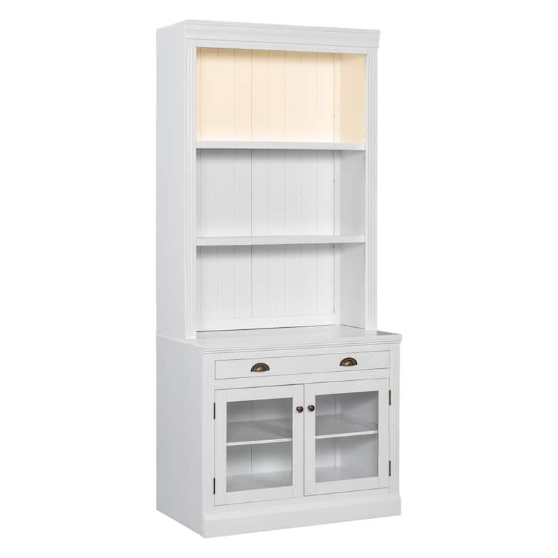 83.4" Modern Bookshelf Suite with LED Lights, Glass Doors, Drawers & Open Shelves, 2-Piece Storage Bookcase Set for Home Office