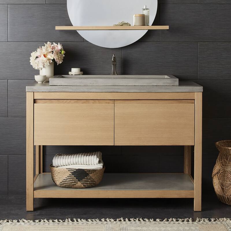 Solace Oak Vanity with Concrete Shelf (Base Only)