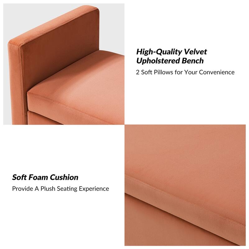 Angelus Modern 56''W Upholstered Flip Top Storage Bench withTwo Pillows and Arms by HULALA HOME