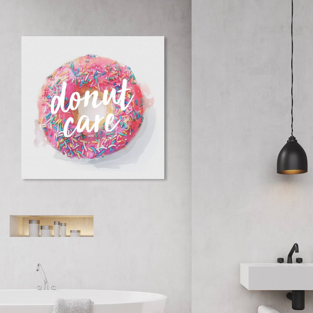 Wynwood Studio 'Donut Care' Typography and Quotes Wall Art Canvas Print Funny Quotes and Sayings - Pink, White