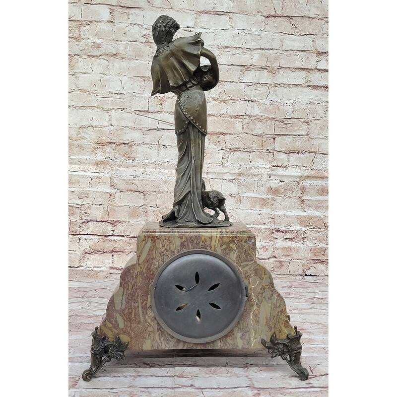 Figurative Bronze Marble French Clock Art Deco Sculpture Antique Reproduction Moreau
