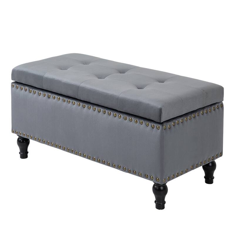 Maypex 38" Velvet Upholstered Flip Top Storage Bench - Grey