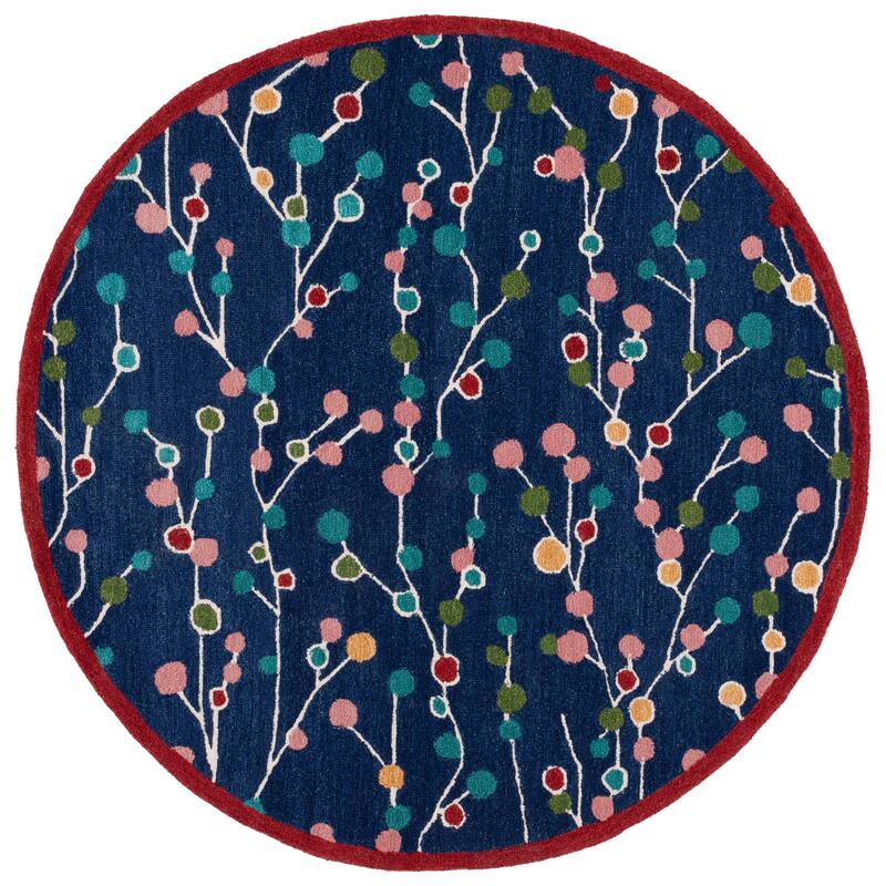 SAFAVIEH Handmade Jardin Ikram Wool Rug - 6' Round - Blue/Pink