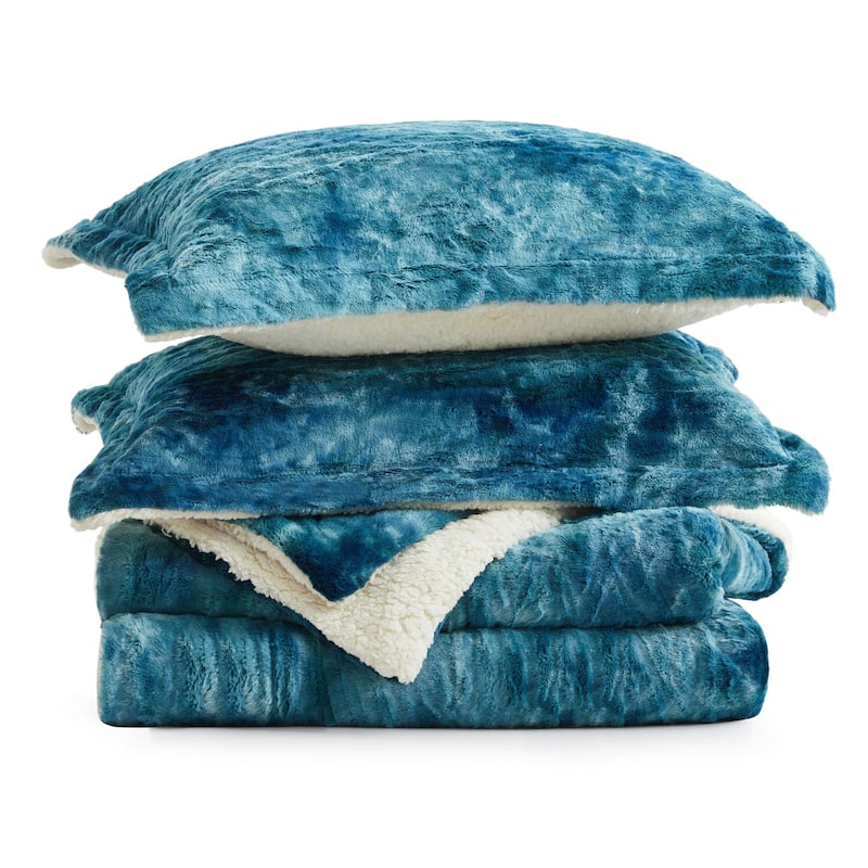 Dual-Side Fluffy Sherpa Comforter Set, Winter Plush Fuzzy Bedding Set