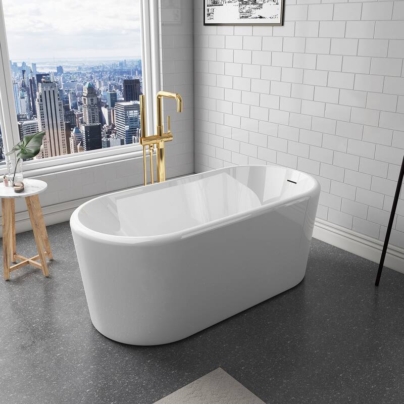 Vinnova Caserta White Acrylic 59 in. Freestanding Soaking Bathtub - 59 inches - 59 inches