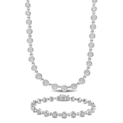 Miadora 1ct TDW Diamond Tennis Bracelet Necklace Set Sterling Silver