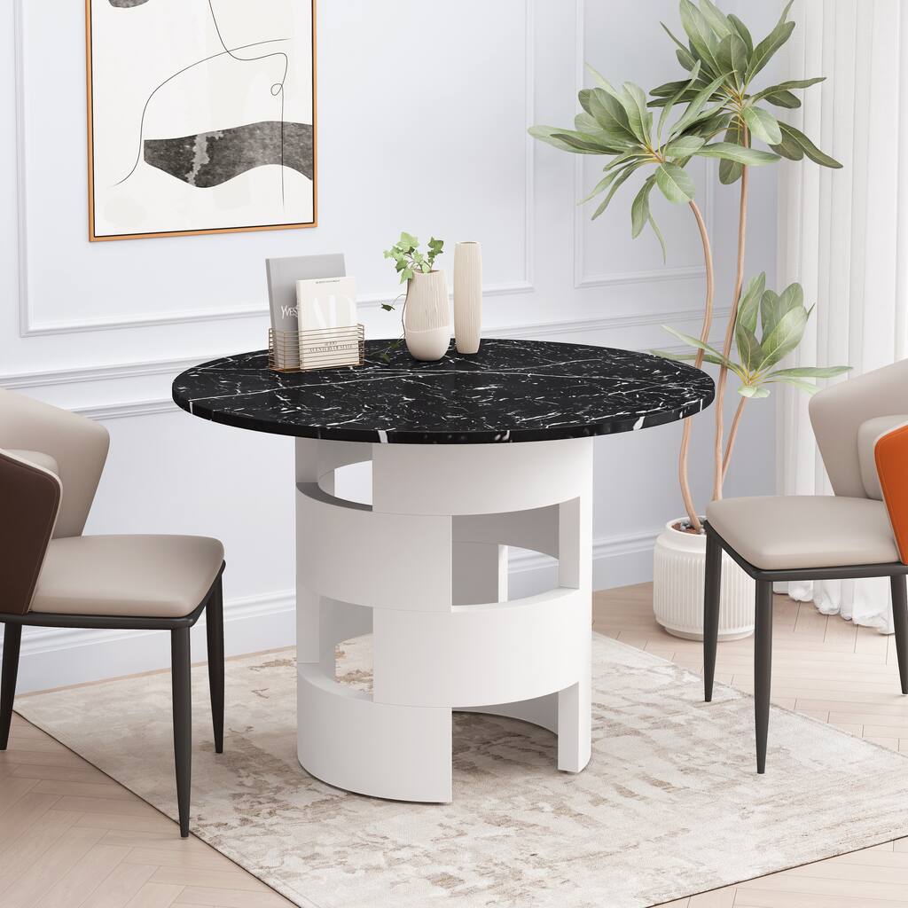 42.12"Modern Round Dining Table with Printed Black Marble Table Top for ...