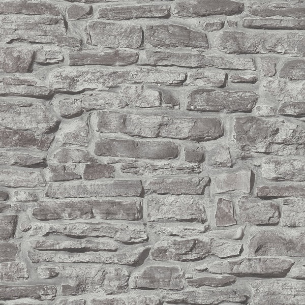 slide 2 of 15, Galerie Wallcoverings Bricks and More Collection Rustic Stone Wall Matte Finish Vinyl on Non-woven Wallpaper Roll 33-feet long x 21-inches wide - Grey