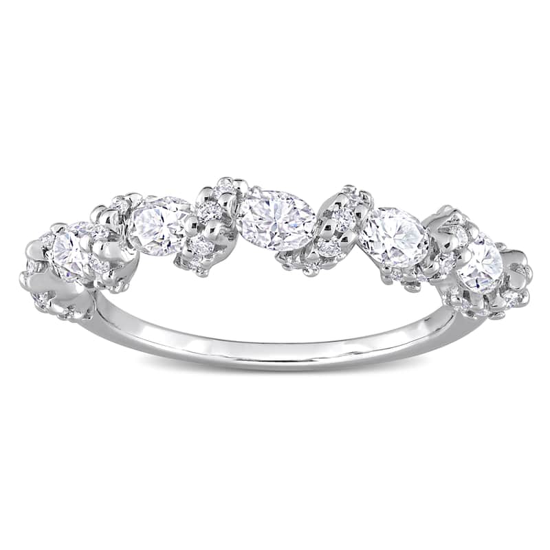 Miadora 1ct DEW Oval Moissanite Swirl Semi-Eternity Wedding Band Ring in Sterling Silver