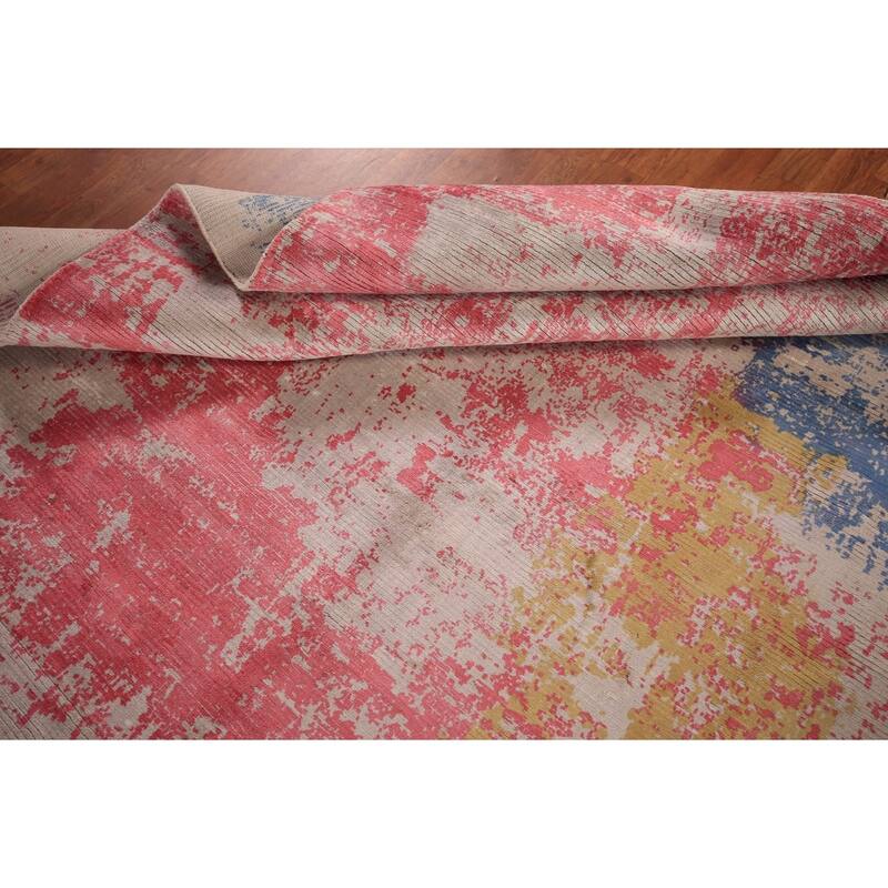 Contemporary Abstract Indian Area Rug Hand-Knotted Wool Carpet - 6'8" x 10'0"