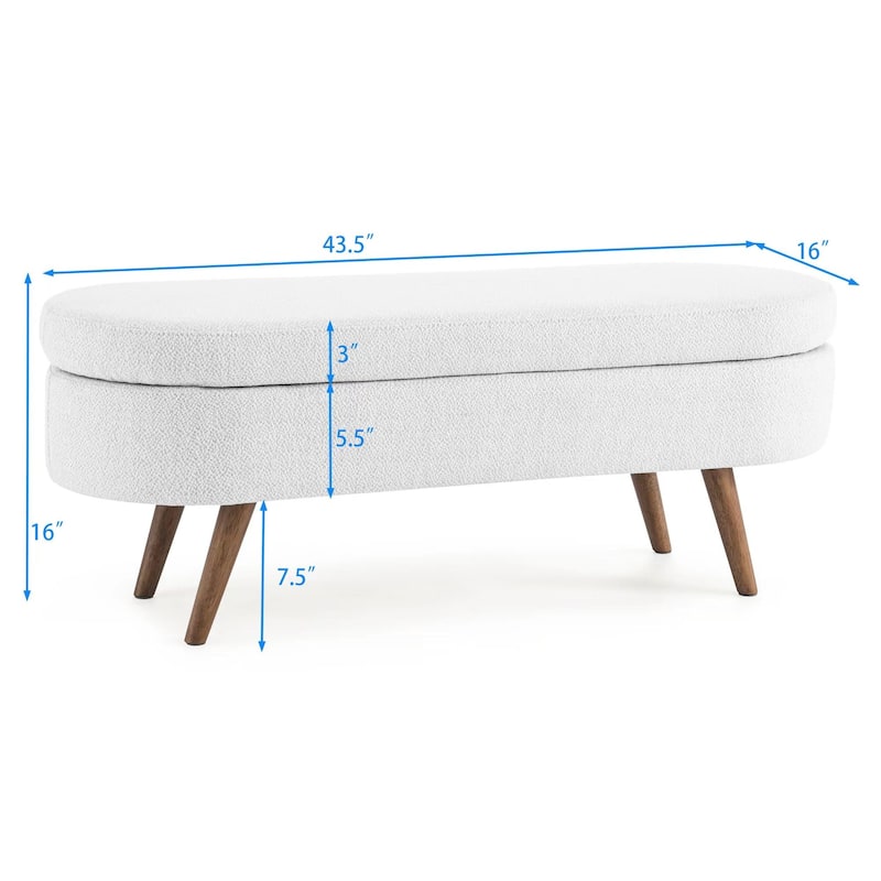 Ottoman Oval Storage Bench with Rubber Wood Legs - 43.5"L x 16"W x 16"H