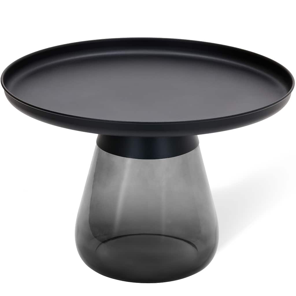 24" Matte Black Tray Top Aeryn Nesting Tabl With Smoky Gray Glass Base - 24x17