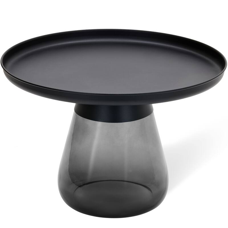 Nesting Table - Matte Black Tray Top with Smoky Glass Base - 19x20