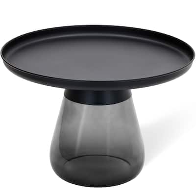 Nesting Table - Matte Black Tray Top with Smoky Glass Base - 19x20