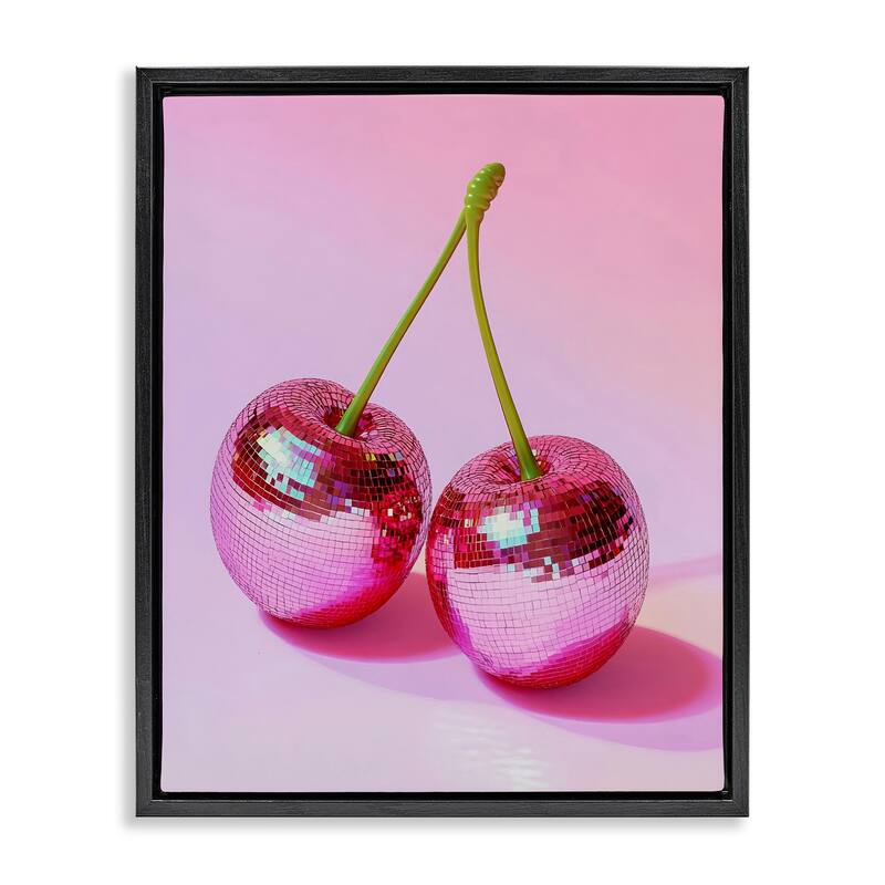 Stupell Pink Disco Cherries Framed Floater Canvas Wall Art Design By LSR Creative Studio - 17 x 21 - Black