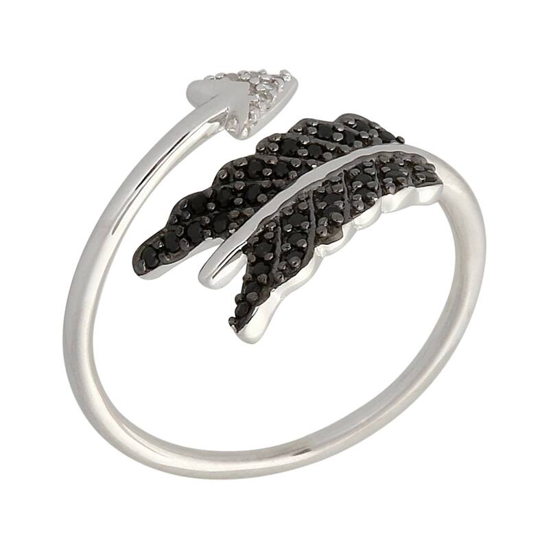 925 Sterling Silver Black Spinel and White Natural Zircon Ring