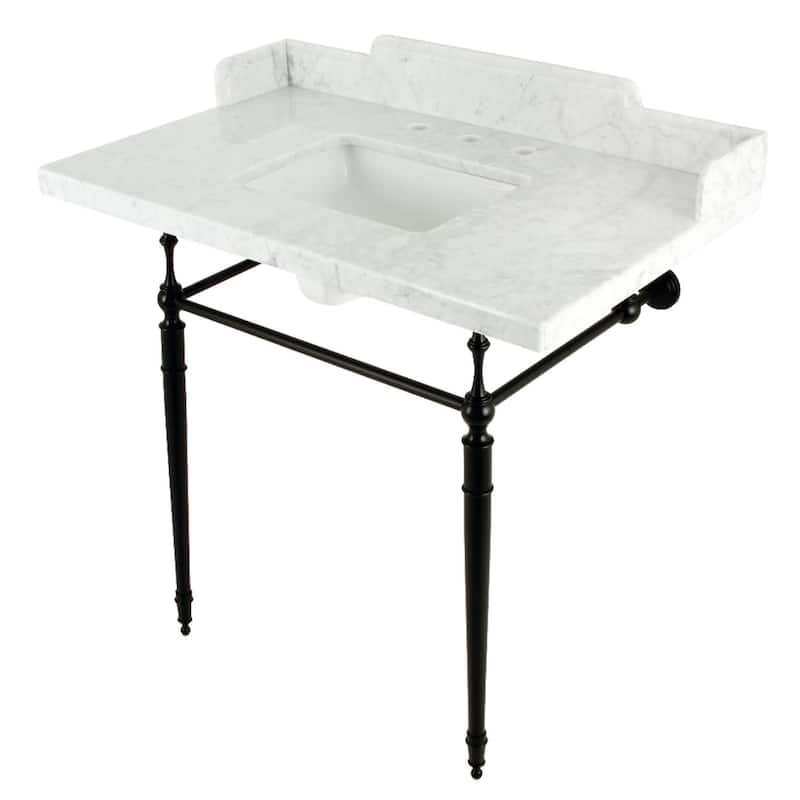 Kingston Brass LMS3622M8SQ Habsburg 36" Rectangular Brass, Marble - Marble White / Matte Black
