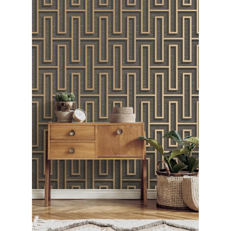 Advantage Henley Black Geometric Grasscloth Wallpaper