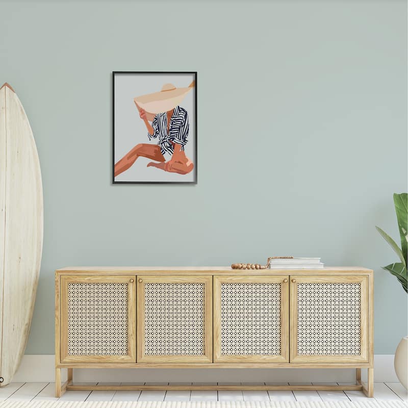 Stupell Woman Obscured By Sun Hat Summer Beach Portrait Framed Wall Art, Design by Amelia Noyes