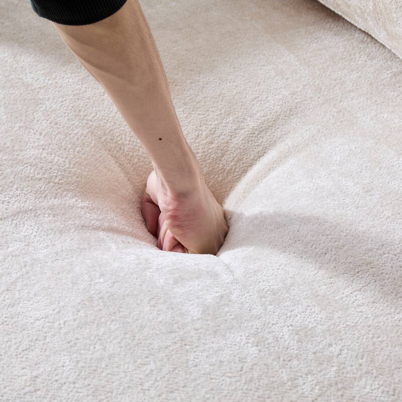 Minimalist Sofa Couch with Rattan Armrests, 3-Seater Sofa Couch Natural Beige Settee Couch with Wood Legs