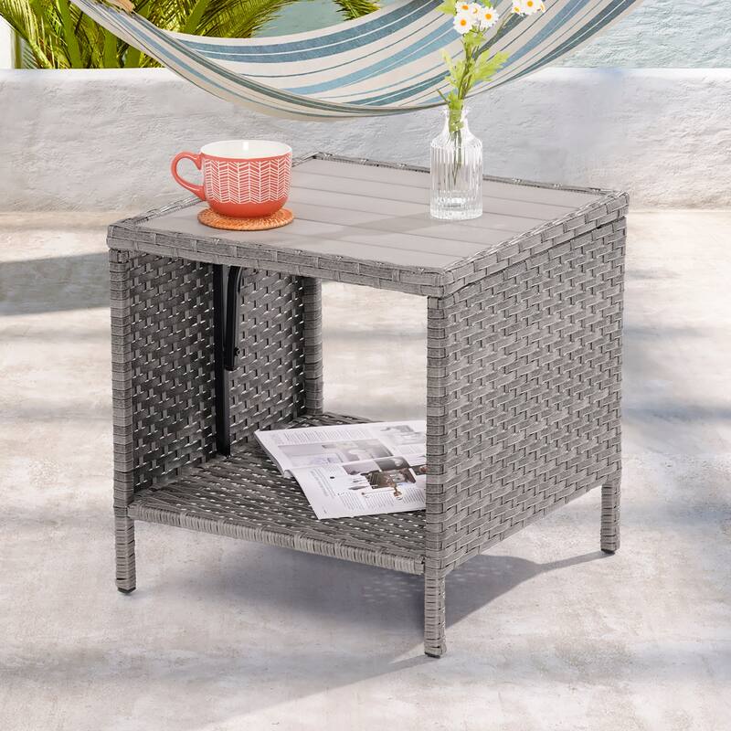 LIVOOSUN Patio HIPS Side Table, Square Coffee Table,Rattan End Table - Grey