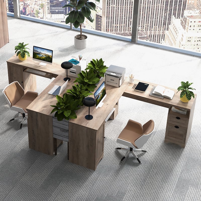 Gymax 66 Inch L-Shaped Computer Desk Spacious Corner Desk w/ Drawers &