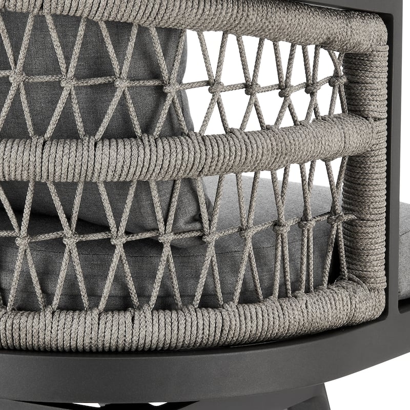 Zella Outdoor Patio Swivel Counter Stool in Aluminum with Rope and Cushions