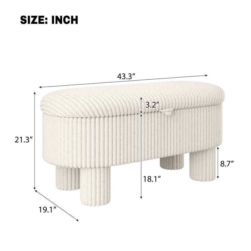 Modern Beige Corduroy Storage Ottoman Bench, Versatile Seat for Bedroom, Entryway & Living Room