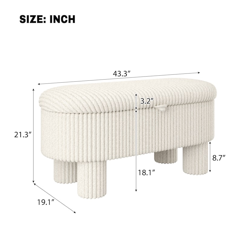 Modern Storage Ottoman Corduroy Upholstered Bench Bedroom Storage Seat Entryway Shoe Bench for Living Room, Bedroom and Entryway