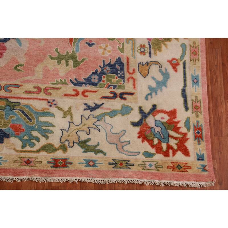 Pink Ivory Oushak Indian Large Rug Handmade Wool Carpet - 8'9" x 17'9"