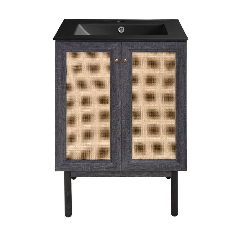 Swiss Madison SM-BV662 Classe 24" Free Standing Single Basin Vanity - Black Oak / Matte Black - Oak Finish