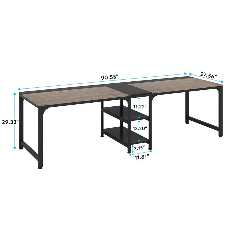 2 Person Double Computer Desk with Storage Shelves
