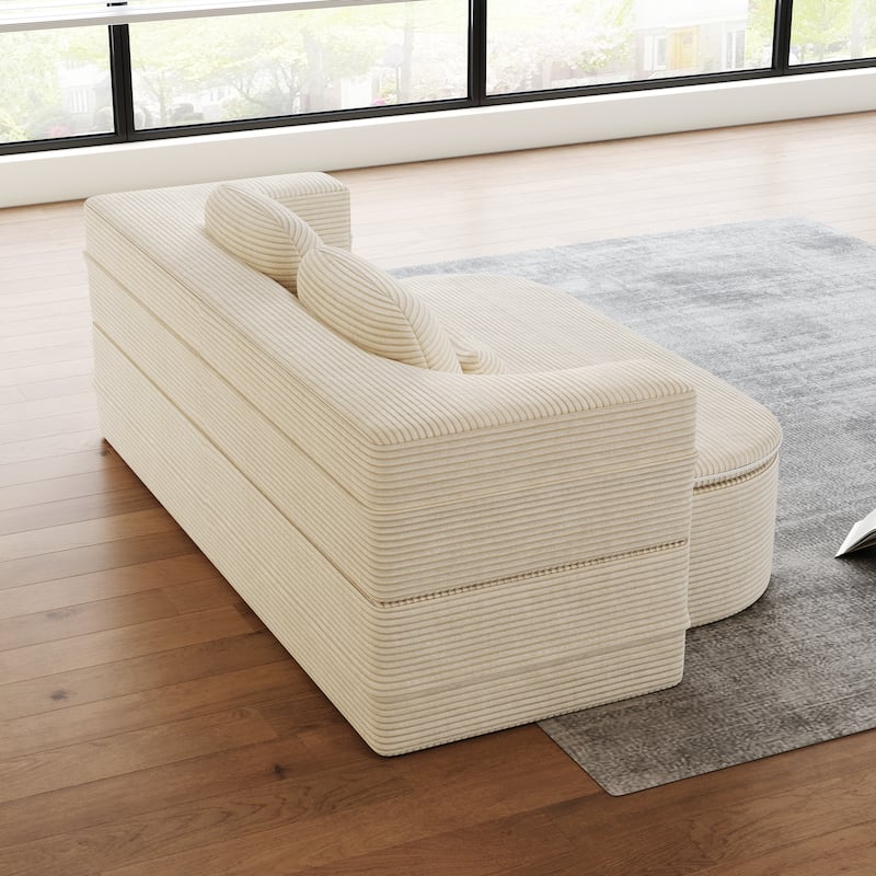 GDFStudio - Lysander Corduroy Foldable Sleeper Sofa Bed with Multi Functional Blanket