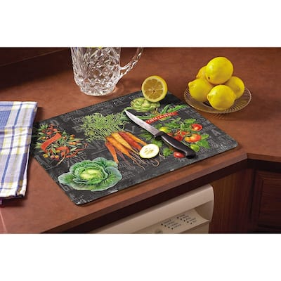 CounterArt Chalkboard Veggies Decorative Heat Tolerant Tempered Glass Cutting Board 15" x 12" Made in the USA Dishwasher Safe