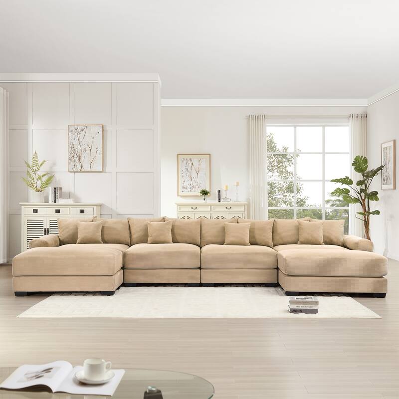 GDFStudio - Corduroy U-Shaped 4-Seater 167.6" Cloud Modular Sectional Couch with 2 Ottomans