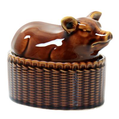 Martha Stewart 6in Stoneware Sculpted Pig Covered Oval Baker in Brown